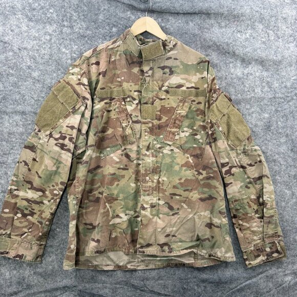 Army Combat Uniform Coat Mens L Jacket Brown Green Camo Flame Resistant FR - Picture 1 of 10